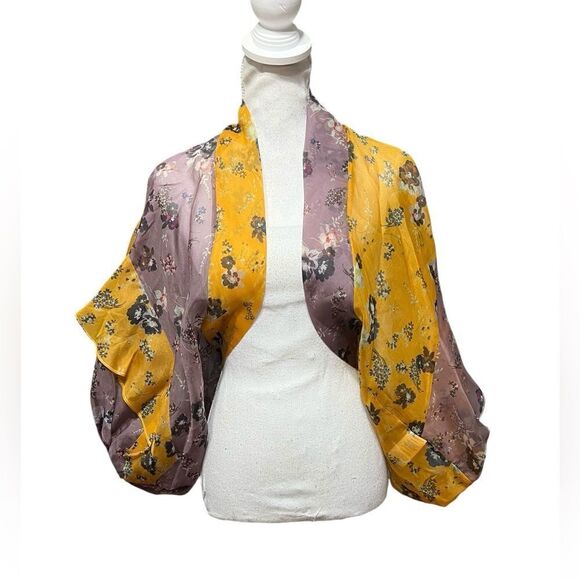 Silvia Tcherassi Women's Damiana Shrug Silk Yellow Purple Ruffle Floral M/L NWT - Picture 1 of 6